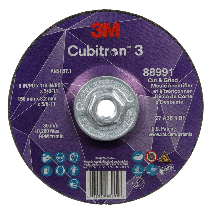 3M Cubitron 3 Cut and Grind Wheel, 88991, 36+, T27, 6 in x 1/8 in x
5/8 in-11