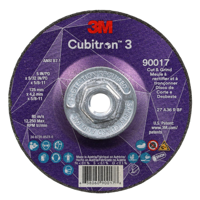 3M Cubitron 3 Cut and Grind Wheel, 90017, 36+, T27, 5 in x 5/32 in x
5/8 in-11