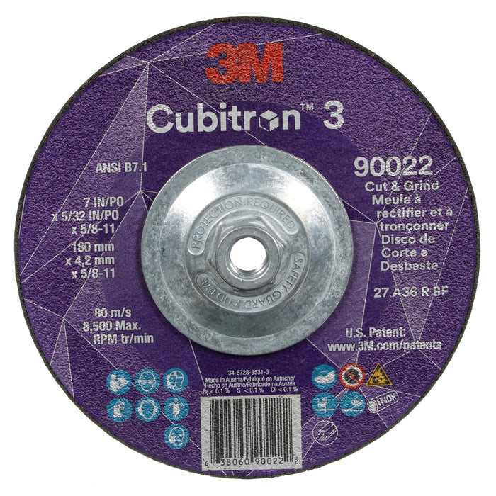 3M Cubitron 3 Cut and Grind Wheel, 90022, 36+, T27, 7 in x 5/32 in x
5/8 in-11