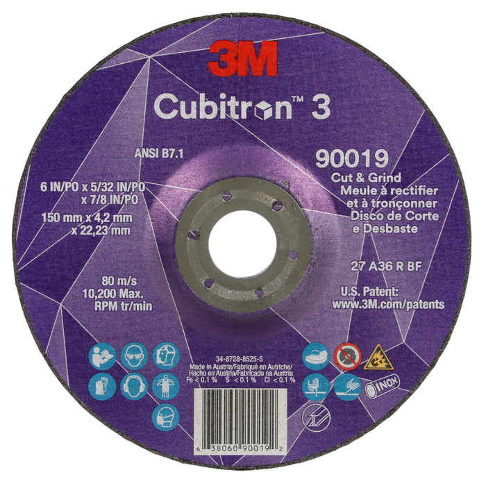 3M Cubitron 3 Cut and Grind Wheel, 90019, 36+, T27, 6 in x 5/32 in x
7/8 in