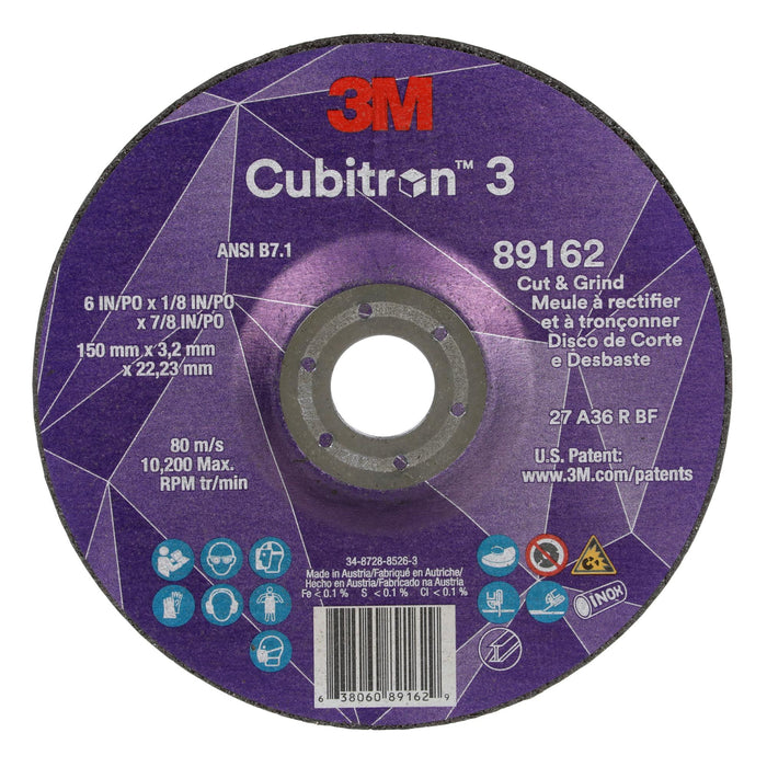 3M Cubitron 3 Cut and Grind Wheel, 89162, 36+, T27, 6 in x 1/8 in x
7/8 in