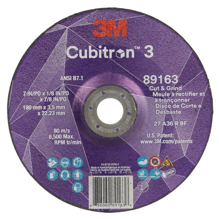 3M Cubitron 3 Cut and Grind Wheel, 89163, 36+, T27, 7 in x 1/8 in x
7/8 in