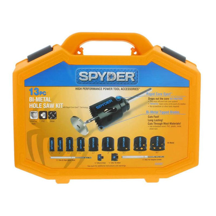 Spyder 600887 13 Piece, 10 in Bi Metal Steel Hole Cutter Saw Kit with Blades and Arbors