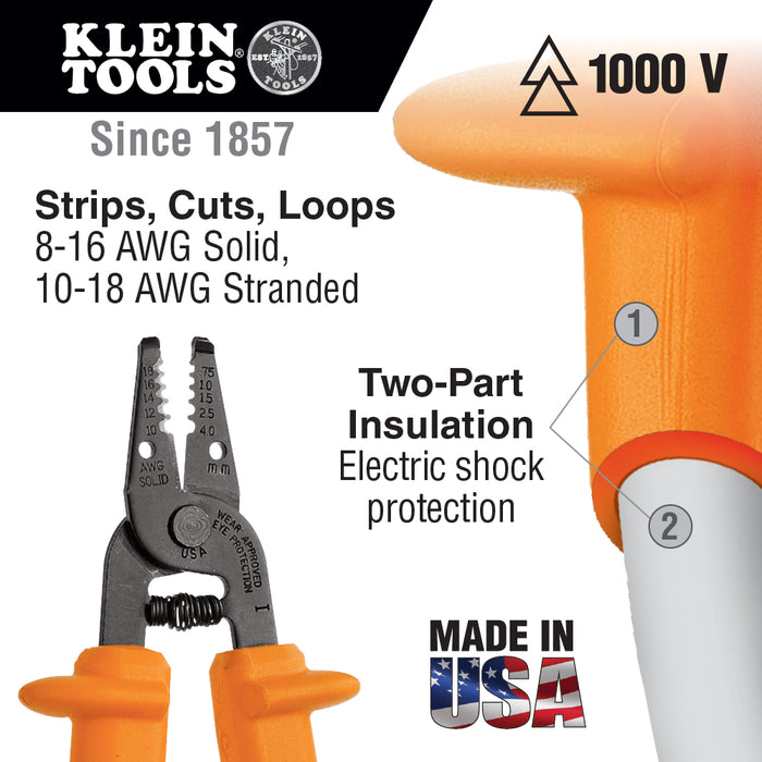 Klein Tools 11049-INS Insulated Wire Stripper/Cutter-8-16 AWG Stranded
