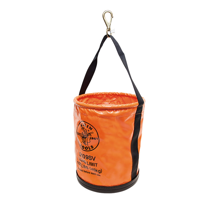 Klein Tools 5109SV Tool Bucket, Vinyl Lineman Bucket with Swivel Snap and Web Handle, 12-Inch, 100-Pound Load Rated Tool Holder