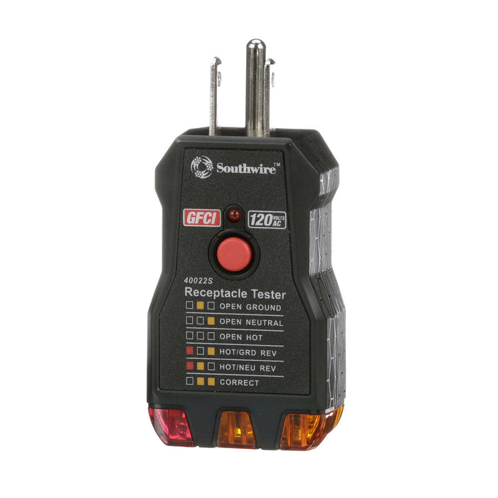 Southwire 40022S 120V AC Receptacle Tester with Push-Button GFCI Test