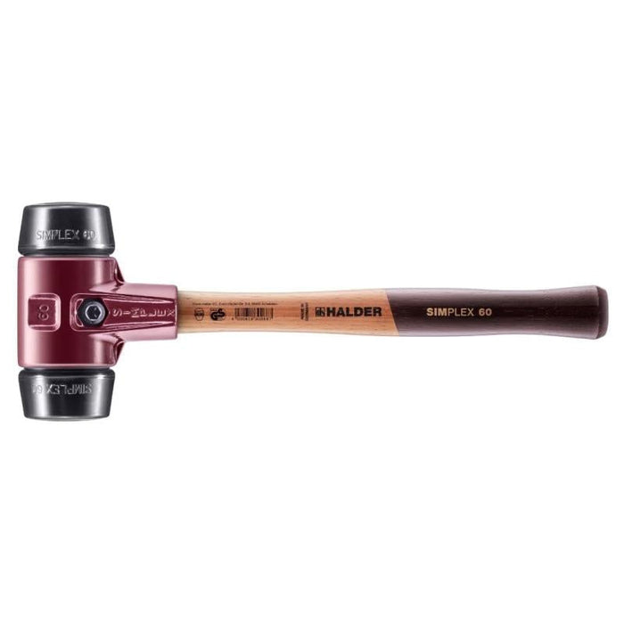 Halder 3002.060 Simplex Mallet with Black Rubber Inserts, Cast Iron Housing and Wood Handle