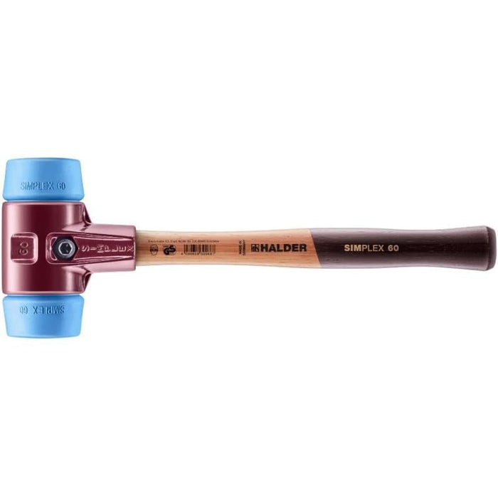 Halder 3001.060 Simplex Mallet with Soft Blue Rubber Inserts, Non-Marring / Cast Iron Housing and Wood Handle