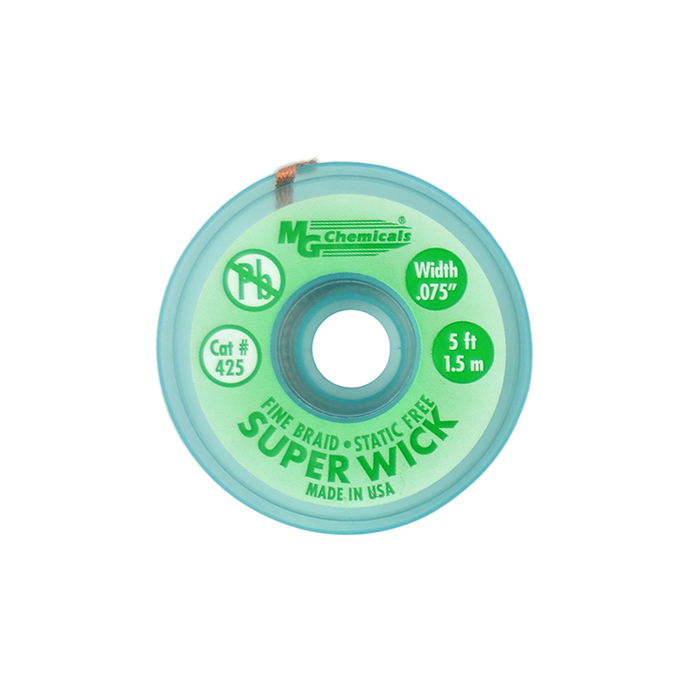 MG Chemicals 425 Fine Braid Super Wick with RMA Flux 400 Series #3 5' Length x 0.075" Width Green