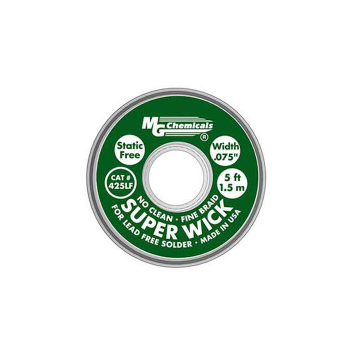 MG Chemicals 425-LF Desoldering Braid No Clean Fine Braid Super Wick for Lead Free Solder 0.075" Width x 5' Length Green