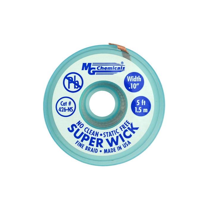 MG Chemicals 426-NS No Clean Super Wick Desoldering Braid 400-NS Series #4 0.1" Width x 5' Length, Blue