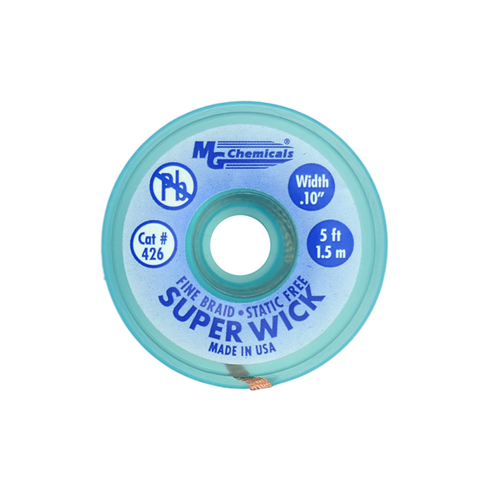MG Chemicals 426 Fine Braid Super Wick with RMA Flux 400 Series #4 5' Length x 0.1" Width Blue