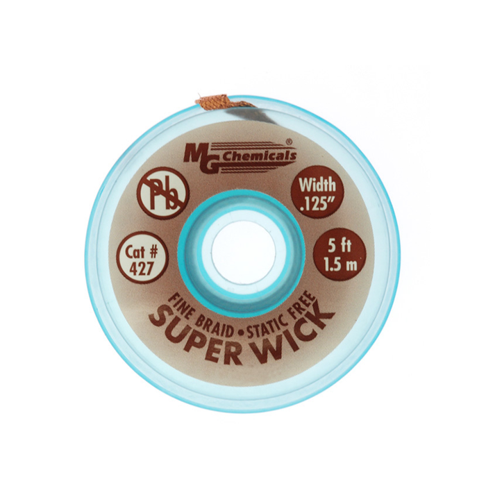 MG Chemicals 427 Fine Braid Super Wick 400 Series #5 with RMA Flux 5' Length x 0.125" Width Brown