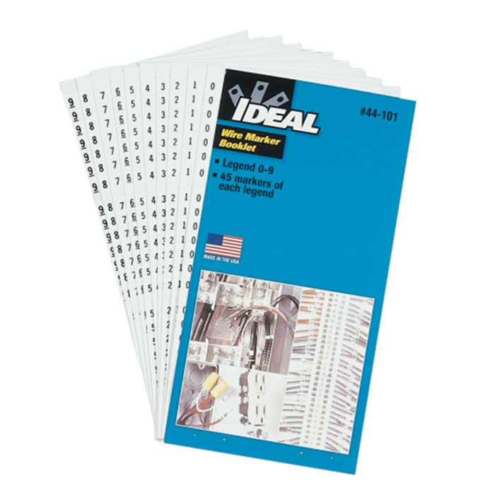 Ideal 44-101 Wire Marker Booklet, Asst 0-9, 45 Each