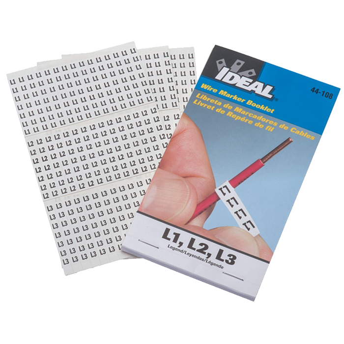 Ideal 44-108 Wire Marker Booklet, Asst L1, L2, L3, 150 Each