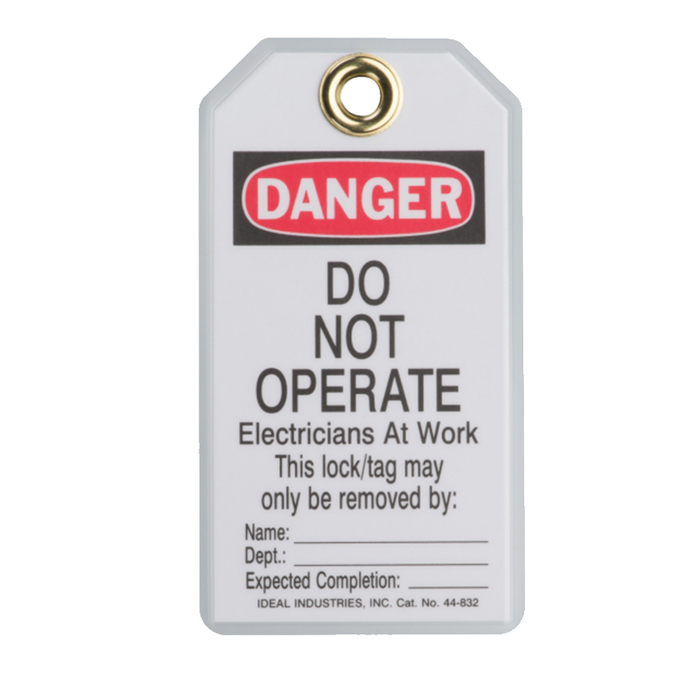 Ideal 44-843 Lockout Tag Standard, "Do Not Operate Elect. At Work", 25/Pkg.