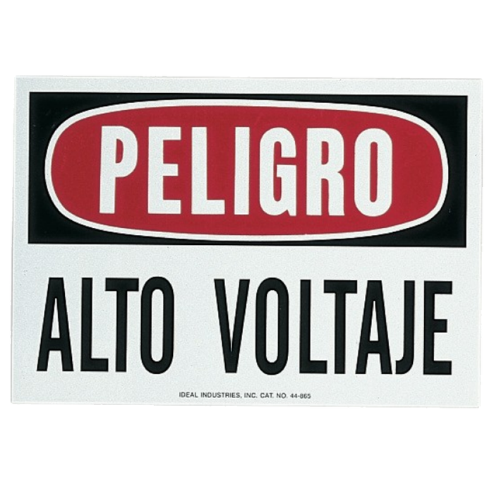 Ideal 44-881 Safety Sign, "Danger High Voltage Keep Out" Spanish, Adhesive