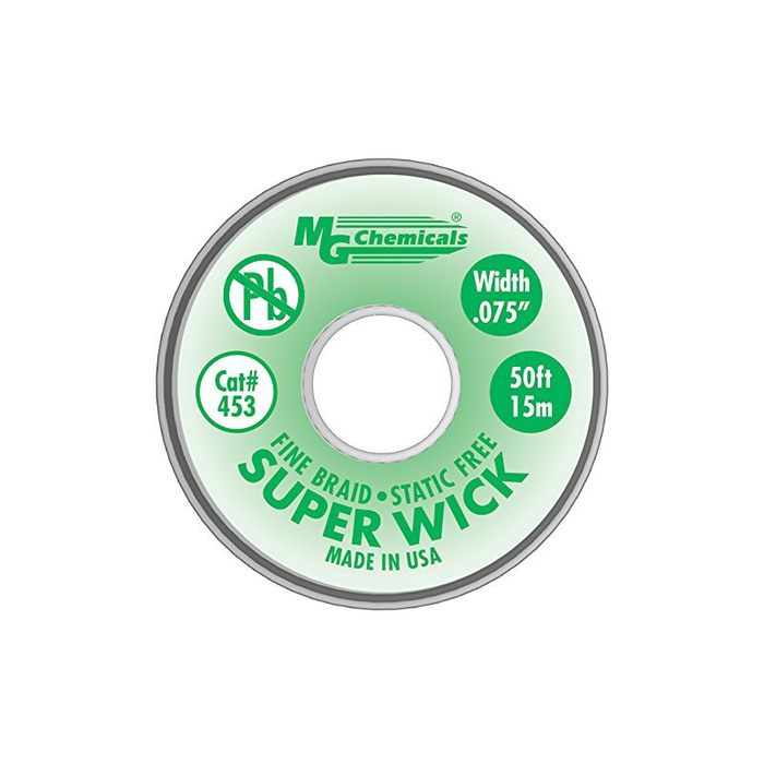 MG Chemicals 453 #3 Fine Braid Super Wick with RMA Flux 50' Length x 0.075 Width Green