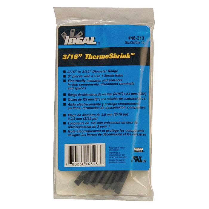 Ideal 46-313 Thermo-Shrink Thin-Wall Heat Shrink, 6" Length, 3/16" OD