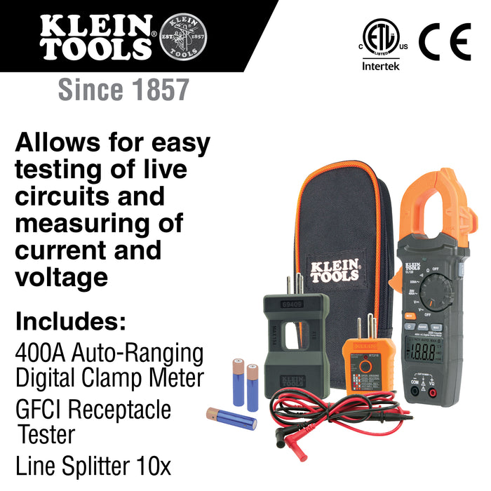 Klein Tools CL120KIT Electrical Tester / Auto-Ranging Digital Clamp Meter Kit