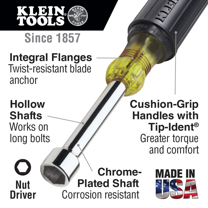 Klein Tools 630-5/8 5/8" x 9.4" Cushion-Grip Hollow-Shank Nut Driver with 4" Shank
