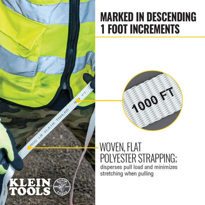 Klein Tools 50142 Conduit Measuring Pull Tape for Heavy-Duty Cable and Wire Pulling, 2500-Pound x 3000-Foot Long