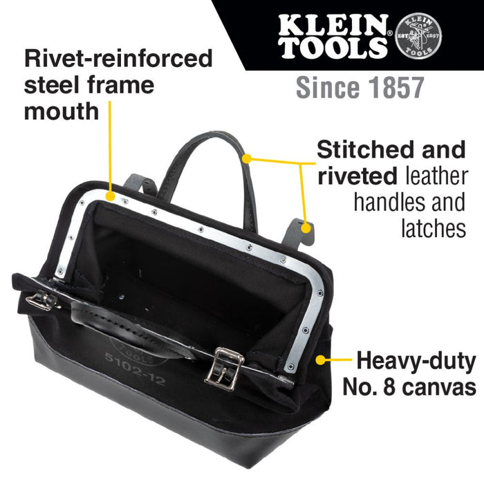 Klein Tools 510212BLK Tool Bag, Black Canvas, 12-Inch