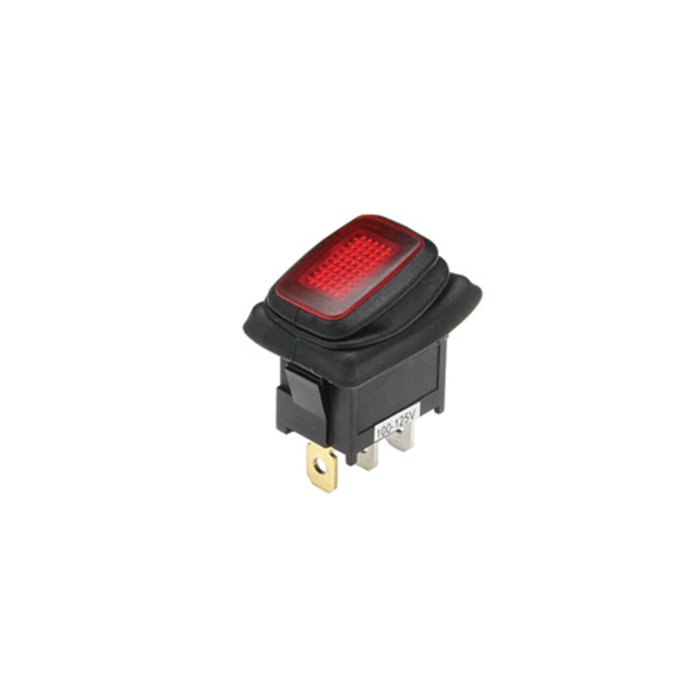 NTE Electronics 54-200W SPST 16A 125VAC Waterproof Miniature Illuminated Rocker Switch With 110V Red Neon Lamp