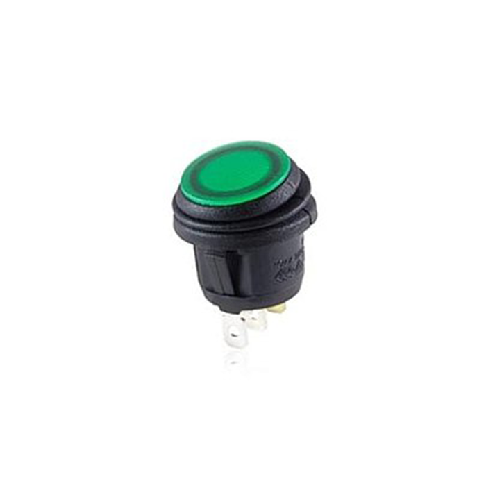 NTE Electronics 54-529W SPST Waterproof Round Illuminated Rocker Switch With Green LED