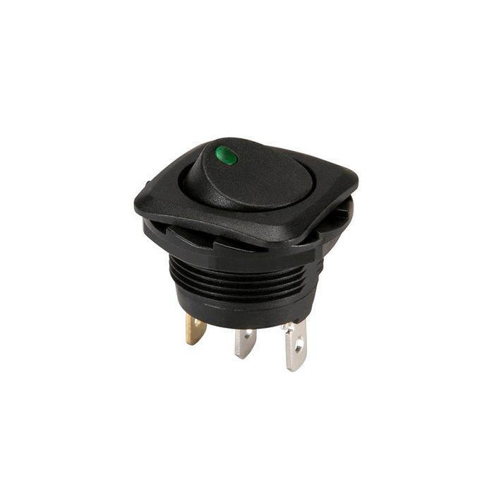 NTE Electronics 54-645-G SPST Round Hole Square Bezel Illuminated Rocker Switch with Green LED