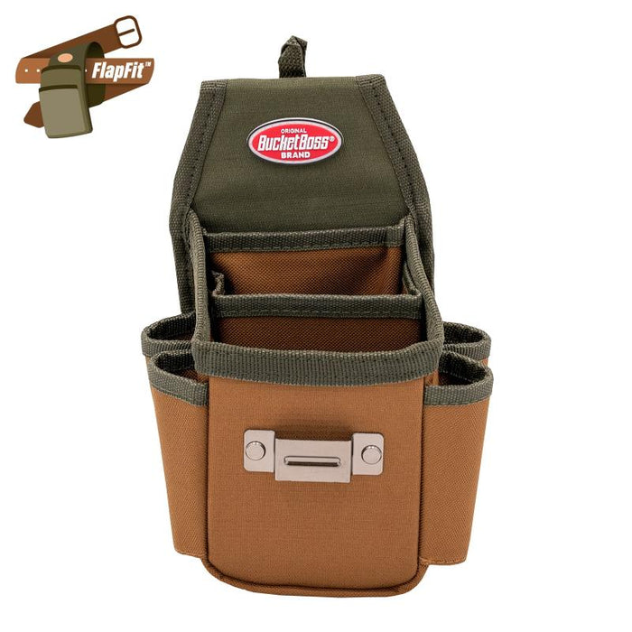 Bucket Boss 54175 Utility Plus Pouch with FlapFit 3 Pockets, Tool Belts, Belt Clip, For 2 in Max Belt Wd, Open Top