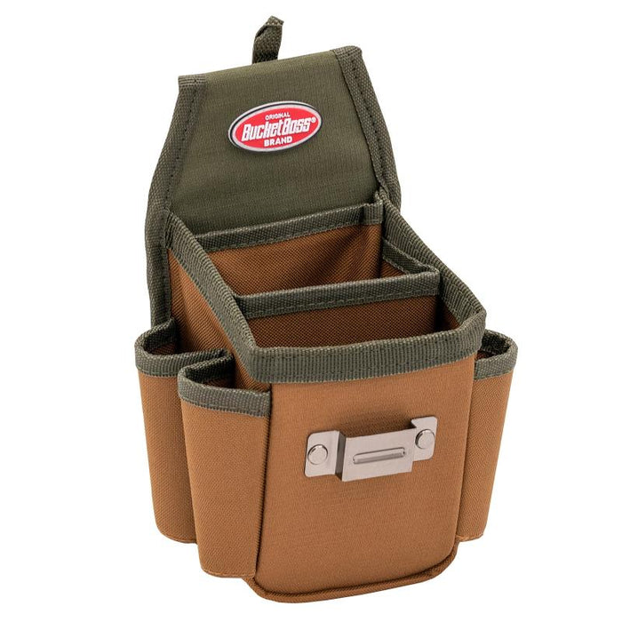 Bucket Boss 54175 Utility Plus Pouch with FlapFit 3 Pockets, Tool Belts, Belt Clip, For 2 in Max Belt Wd, Open Top