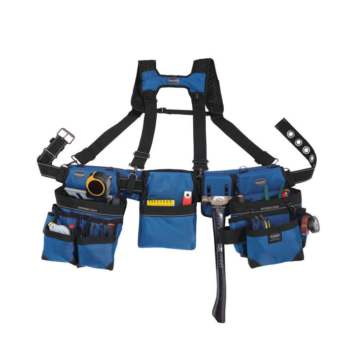 Bucket Boss 55185-RB 3 Bag Tool Bag Set with Suspenders in Royal Blue.