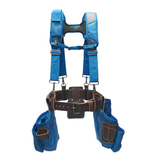 Bucket Boss 55505-RB Leather Hybrid Tool Belt with Suspenders-Blue.