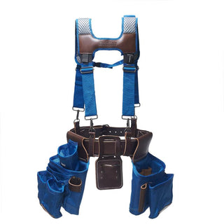 Bucket Boss 55505-RB Leather Hybrid Tool Belt with Suspenders-Blue.