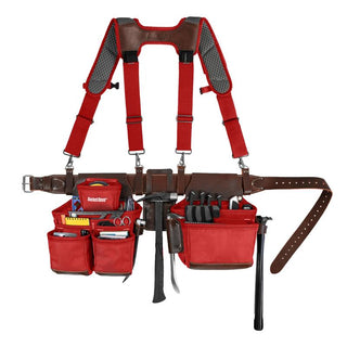 Bucket Boss 55505-RD Leather Hybrid Tool Belt with Suspenders-Red.