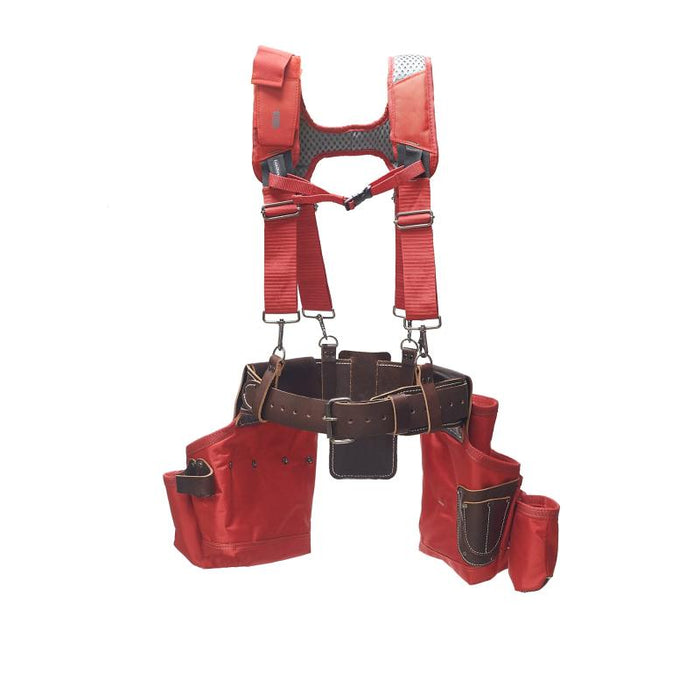 Bucket Boss 55505-RD Leather Hybrid Tool Belt with Suspenders-Red.