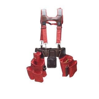 Bucket Boss 55505-RD Leather Hybrid Tool Belt with Suspenders-Red.