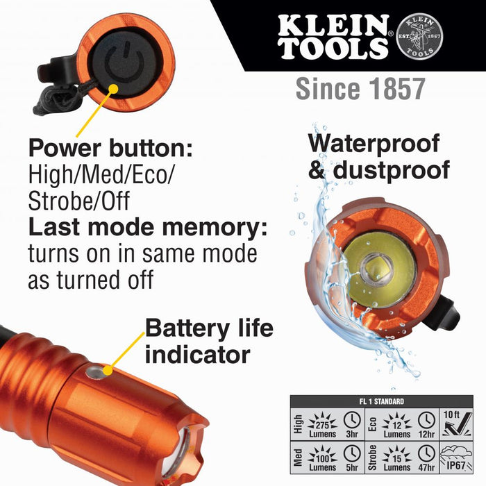 Klein 56411 Rechargeable Waterproof LED Pocket Light with Lanyard