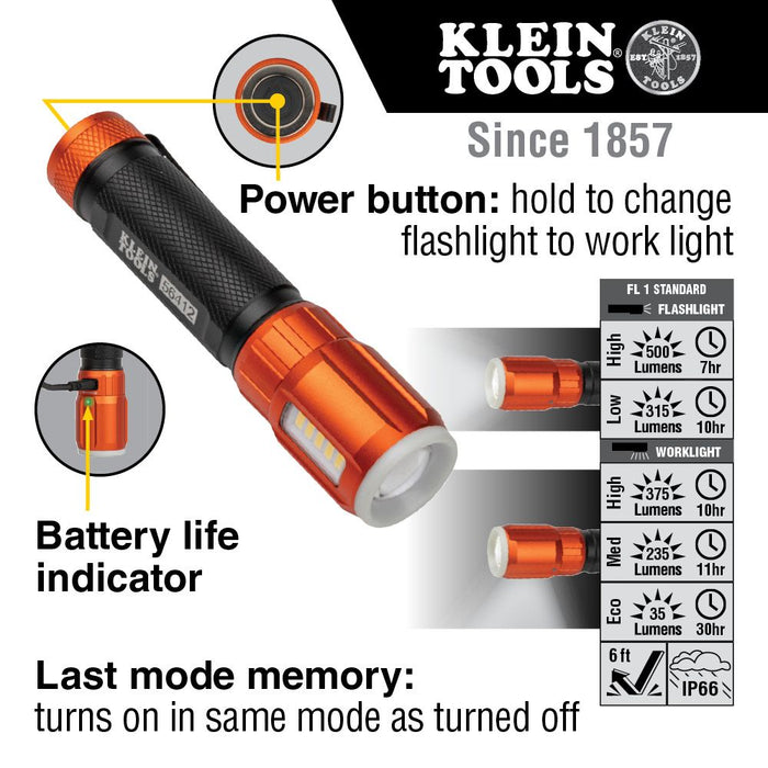 Klein 56412 Rechargeable LED Flashlight with Worklight