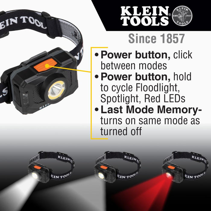 Klein 56414 Rechargeable 2-Color LED Headlamp with Adjustable Strap