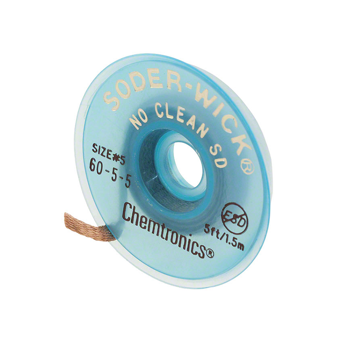 Chemtronics 60-5-5 SODER-WICK No Clean Desoldering Braid .145 inch, 5ft on ESD Safe Spool