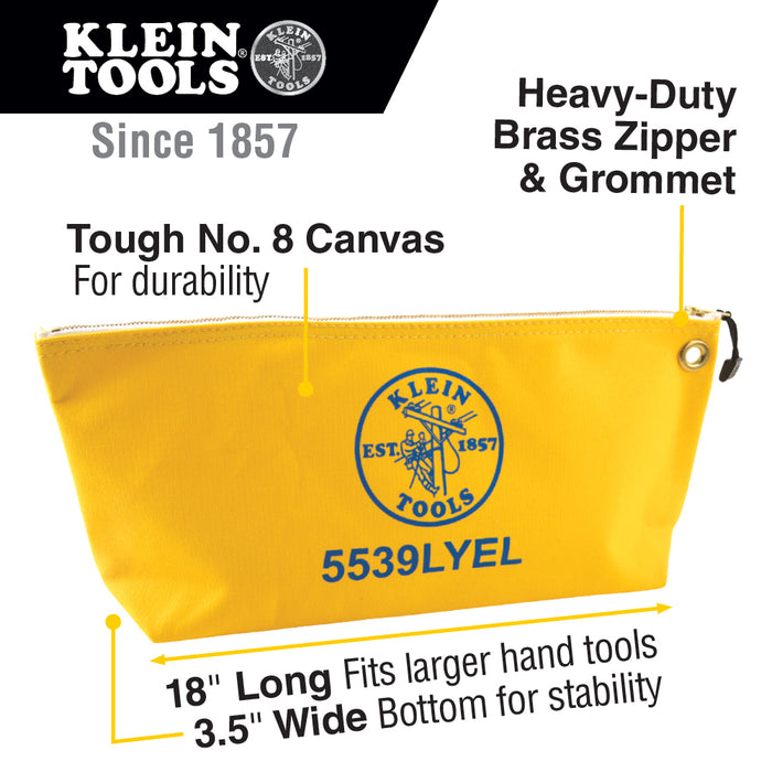 Klein Tools 5539LYEL Canvas Zipper Pouch, 16-Inch Tool Bag Storage Organizer, Yellow