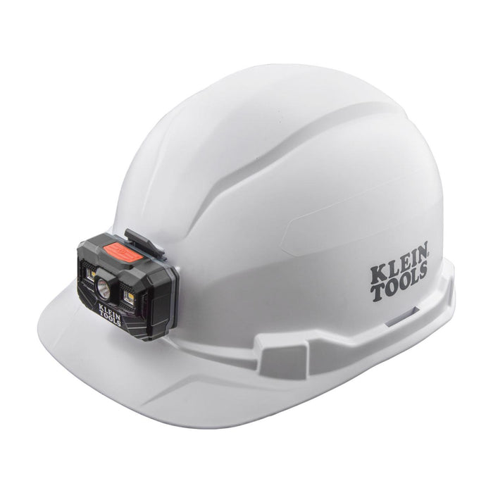 Klein Tools 60107RL Hard Hat, Non-Vented, Cap Style with Rechargeable Headlamp, White