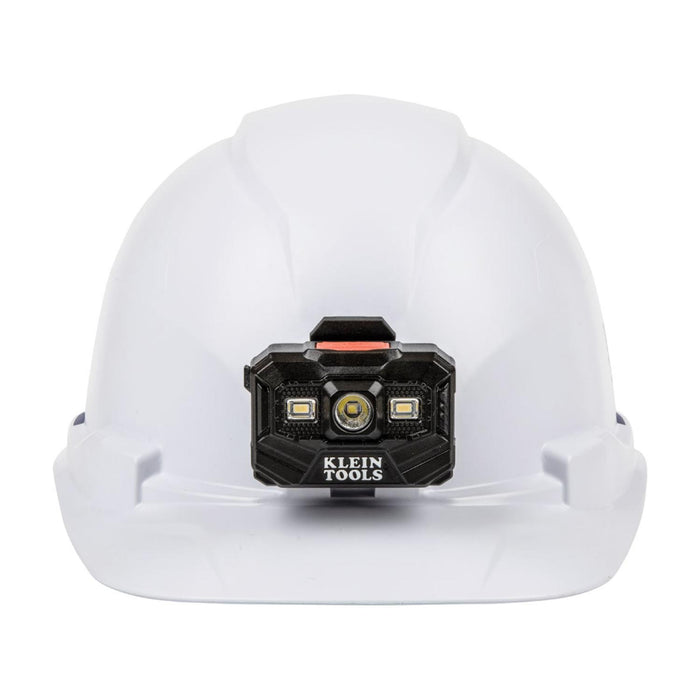 Klein Tools 60107RL Hard Hat, Non-Vented, Cap Style with Rechargeable Headlamp, White