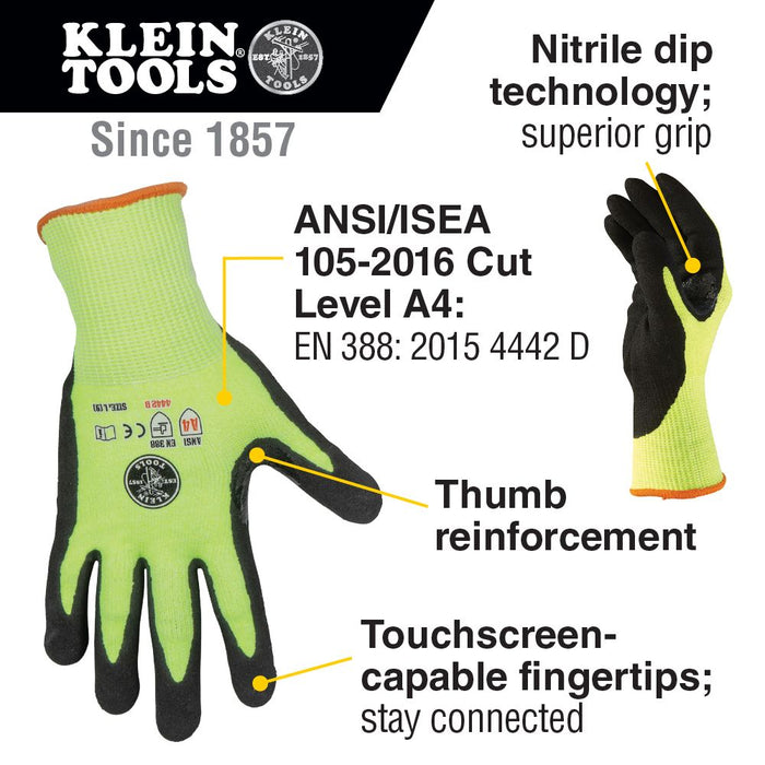 Klein Tools 60186 Work Gloves, Cut Level 4, Touchscreen, Large, 2-Pair