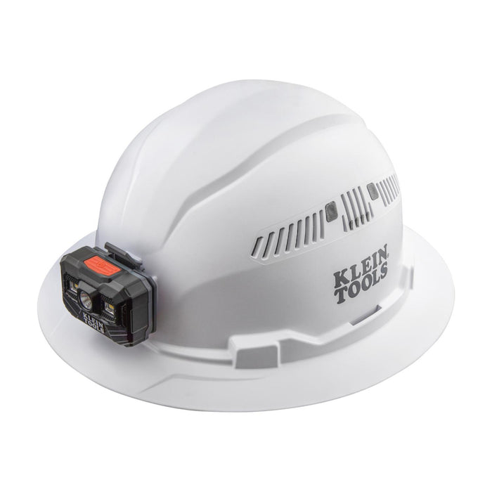 Klein Tools 60407RL Hard Hat, Vented, Full Brim with Rechargeable Headlamp, White
