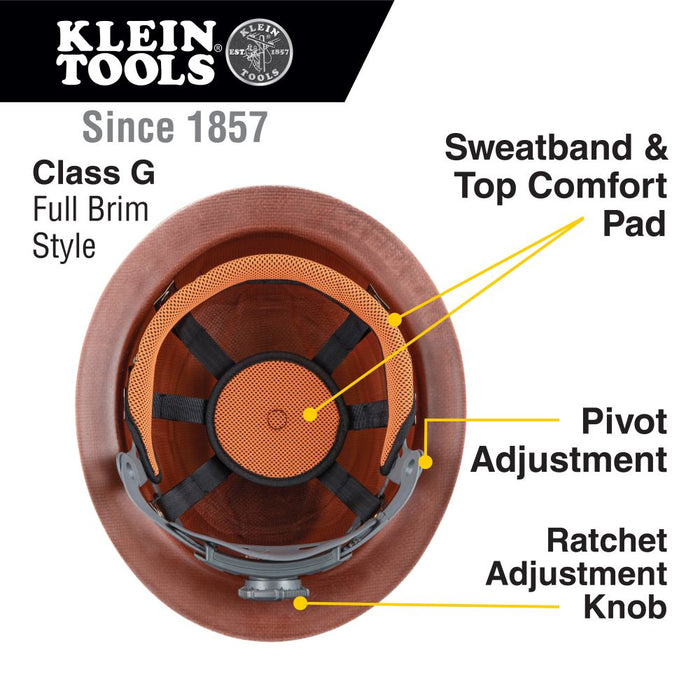 Klein Tools 60447 Hard Hat, KONSTRUCT Series, Full-Brim, Class G, Rechargeable Headlamp