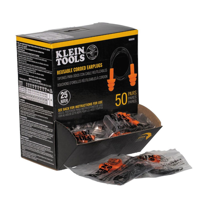 Klein Tools 6050350 Corded Earplugs, 50-Pair Dispenser Pack