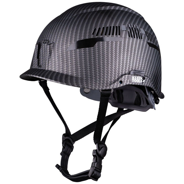 Klein Tools 60516 Safety Helmet, Vented Class C Safety Hard Hat, Removable Chin Strap, Premium KARBN Pattern, Adjustable Vents